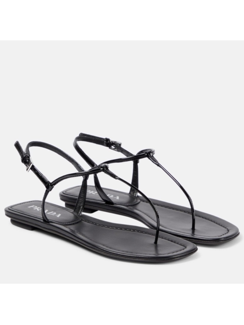 Prada Black Suede Leather T Strap Square Toe Flat Thong Sandals Eu 37